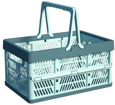 VIGAER Plastic Storage Crate - 20L Collapsible Crate Stacking Folding Storage Basket - Sky Blue & Gray Blue M
