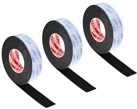 PATIKIL Nastro Schiuma EVA Singola Faccia 1-9/16L x 1/8T x 16.4Piedi 3Pz Striscia Tenuta Schiuma Doppio Uso Guarnizione Isolamento Impermeabile Strisce Schiuma Adesiva Porte Nero