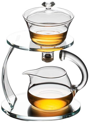 Fire Kirin Set di teiera in vetro semi automatica rotante con infusore cinese resistente al calore, set da tè Lazy Kungfu (trasparente, solo teiera)