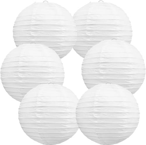 (6 Packs) 12-Inch White Paper Lanterns Decorative Chinese/Japanese Hanging Round Paper Lanterns Lamp for Birthday, Wedding, Christmas Xmas, Bridal, Home Decor, Party Decoration (Round)
