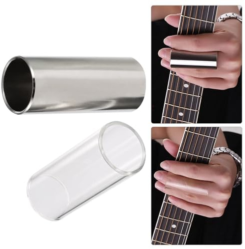 Slides para Guitarra,2pcs Diapositivas De Guitarra,Glass Slide y Acero Inoxidable Slide Set,Slides Accesorios De Guitarra,Slides Instrumento Accesorio para Guitarra Para Bajo Guitarra Y Otros