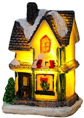 ATBEAMEN Christmas Village Houses Decorations - Battery Operated Mini Christmas Village House Ornaments Buildings Light Up Scene, Snow Cover Decor