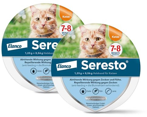 Seresto Zeckenhalsband im Sparset für Katzen: 7 bis 8 Monate wirksamer Schutz gegen Zecken und Flöhe, Länge 36 cm, 2 Halsbänder