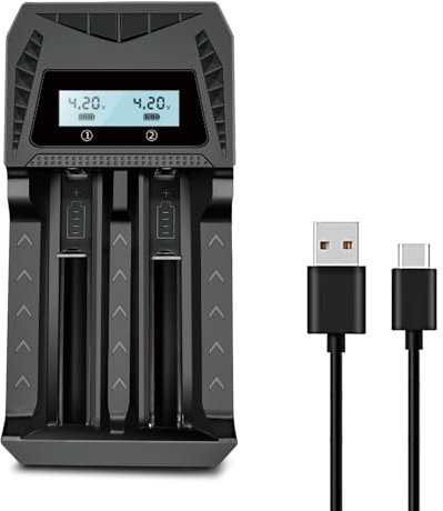 POWOBEST Cargador 18650 con Pantalla LCD, Compatible con Pilas AA AAA NI-MH/NI-CD 3,7 V/3,6 V 26650 14500 16340 18500 21700 18500 baterías Recargables con Cable USB-C, Cargador rápido,para POWO18B
