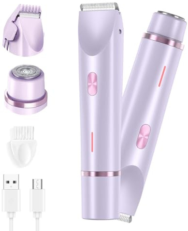 2025 - Afeitadora corporal 2 en 1 para mujer, recortadora de bikini, recargable, inalámbrica, afeitadora eléctrica para mujer, IPX7, impermeable, recortadora de pelo húmedo y seco para cara, labios