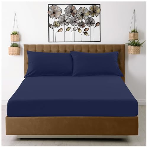 GC GAVENO CAVAILIA Fitted Sheet King Size (25cm) Deep Pocket - Microfiber Bed Sheets Navy - Breathable, Fade & Wrinkle Resistant - Elasticated Corners - Easycare Mattress & Bottom Sheet (152x203cm)