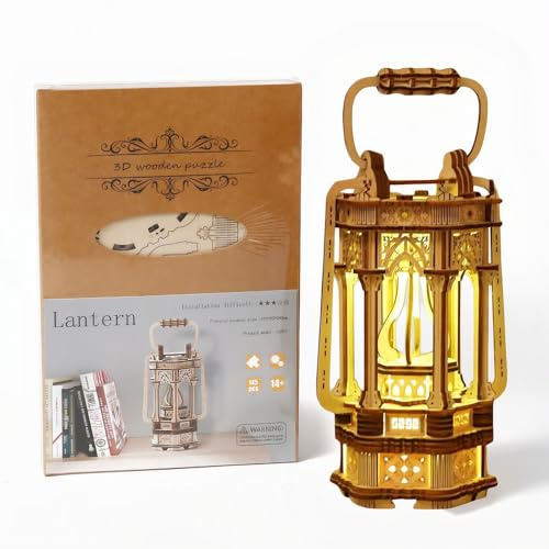 Mycketop 3D Wooden Puzzle for Adults Teens, Retro Lantern, DIY Building Set with Warm Glow, Intellect Enhancing Model Kit, Birthday Holiday Idea Present Gift