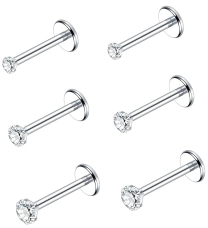 Flat Back Earrings, 3&4&5mm Tiny Stud Earrings for Unisex, Cubic Zirconia (CZ) Screw Back Stud Earrings, Tiny Helix & Cartilage Piercing Jewelry Gifts for Women Girls (Silver)