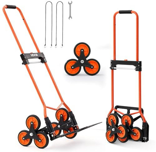 VEVOR Stair Climbing Cart 260 LBS, Portable Folding Aluminum Trolley Dolly for Stairs with Telescoping Handle, 6 Mute Wheels & 2 Ropes, Stair Climber Dolly for Home, Groceries, Warehouse