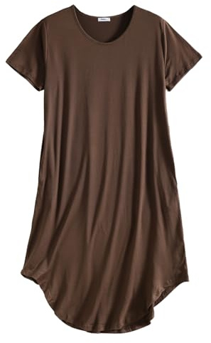 PNAEONG Nightgowns for Women Short Sleeves House Dress Nightshirt Comfy Sleepshirts Sleepwear with Pockets,C Brown,2XL