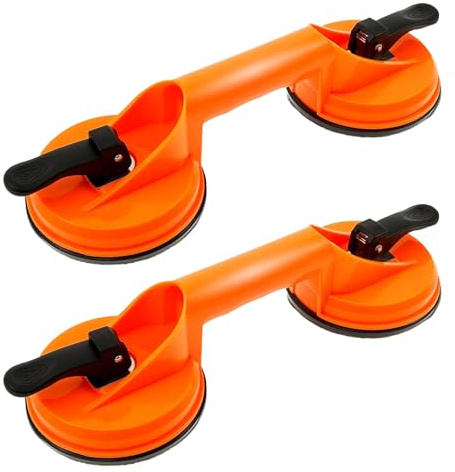 Vexnaro Saugheber Glasheber 2 Stück, Vakuumheber Saugnapf Griff Tragfähig 100kg mit Rutschfestem Ergonomischem Design, für Glas Fliesen Möbel Laminat Transport, Orange