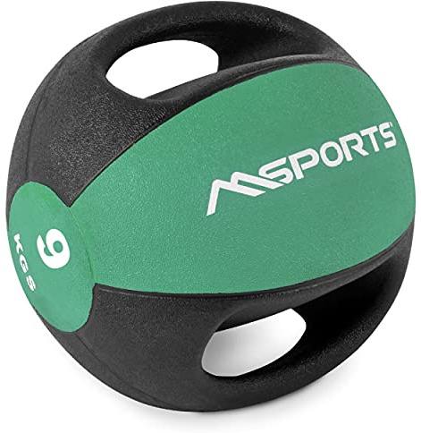 MSPORTS Balón Medicinal Premium con Asas 1-10 kg - Balones de Ejercicio Profesionales de Gimnasio, Pelota Medicinal
