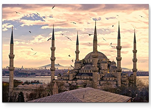 Paul Sinus Art Leinwandbilder | Bilder Leinwand 120x80cm Sonnenuntergang über der blauen Moschee – Istanbul
