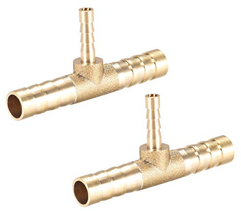 sourcing map 8mm x 4mm x 8mm Raccord Cannelé Tuyau Laiton Réducteur Barbelé Forme T 3 Voie Barbelé Connecteur Air Eau Carburant Gaz 2Pcs