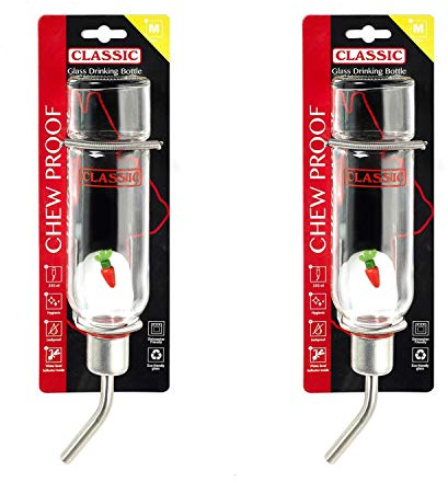 Small Animal Glass 350ml Chew Proof Water Bottle With Water Level Indicator 2PK