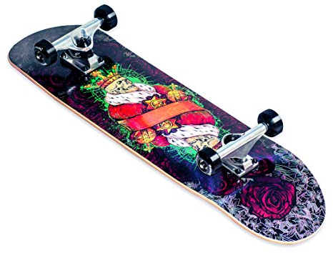 muuwmi Skateboard King – ABEC 7 Chrome, Ahornholz 7-lagig, rutschfest, Deck 79x20 cm, PU-Rollen 50x30 mm, Double Kick