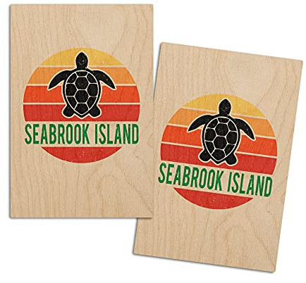 Seabrook Island, South Carolina, Sun, Color Blocking (4x6 Birch Wood Postcards, 2-Pack Stationary, Rustic Home Wall Decor)