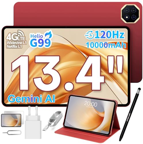 TECLAST T65 PLUS Tablet 13.4 Pollici 120Hz, Helio G99 2.2GHz Octa-Core Gemini AI, Dual SIM 4G LTE+5G WiFi, 10000mAh/18W, 20GB RAM 128GB(TF 8TB), Widevine L1/GPS/13MP/Android Tablets con Custodia+Penna