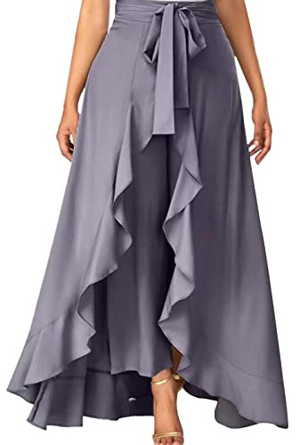 Ruilonghai Falda Pierna Ancha, Pantalones con Volantes para Mujer, Faldas largas pantalón Palazzo con Cintura Anudada y Lisa Dividida, Falda con Volantes Gasa Irregular para