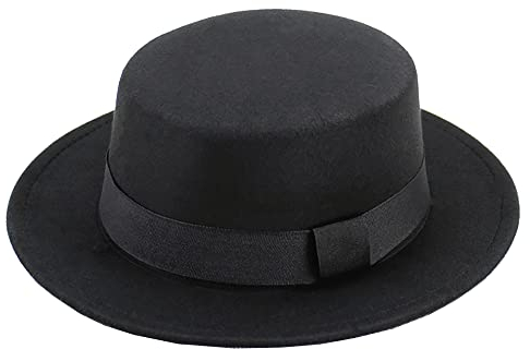 Klassischer Porkpie Fedora Wollfilzhut für Damen und Herren, Schwarz, Manhattan-Hüte, Panama-Jazz-Hut, Größe S/M, Schwarz Stil 2, Einheitsgröße