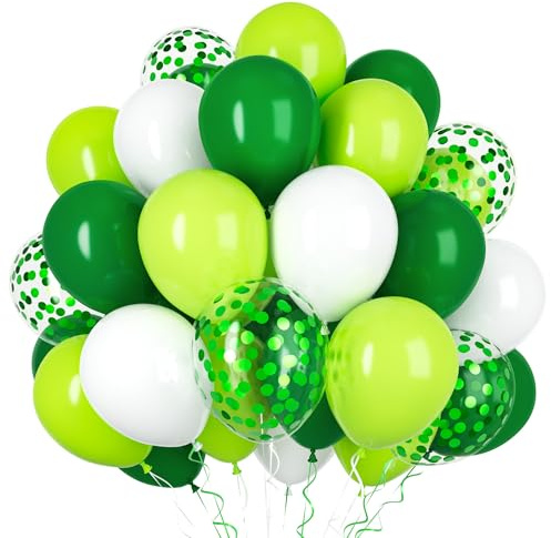 Gröna vita ballonger, 50 st 12 tums vita gröna heliumlatexballonger med gröna konfettipartyballonger för pojkar Födelsedagsbabyshowerfestdekorationer