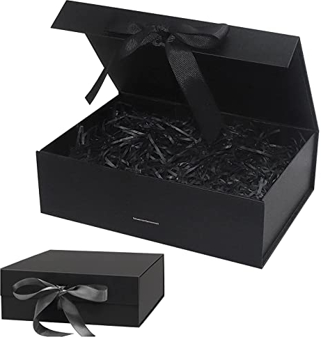 VAVICRAP Geschenkbox mit Deckel Schwarz Geschenkkarton Dekorative Schwarze Box mit Schleife Rechteckige Geschenkbox Hochzeit Groß Geschenkverpackung für Geburtstag Hochzeiten 21 * 17 * 7cm
