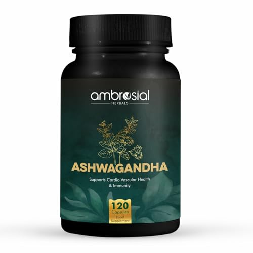 Ambrosial Ashwagandha Capsules 500mg per Capsule | High Strength Ashwagandha Root Powder| Herbal Supplement with Immunity Support | Non-GMO & Gluten Free (Pack of 1-120 Capsules)