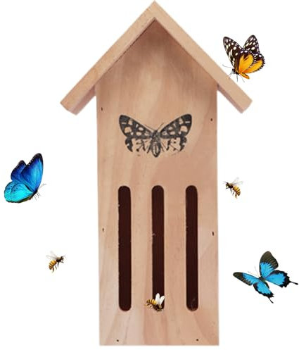 Schmetterlingshaus, Schmetterlingshäuser für Außenseite, Holzfuttermittel, wetterfestes Insektenhotel, 11,2 x 3,9 x 3,2 Zoll Bug Hotel für Motten, Ladybird, Lacewings