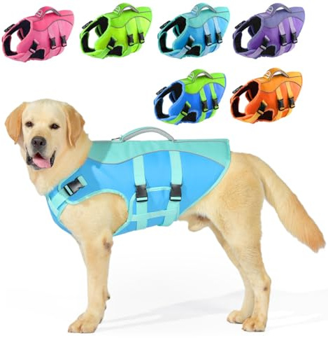 PETDSH Dog Life Jacket Large, High Flotation Dog Life Vest for Swimming Boating, Reflective Puppy Lifejacket with Superior Buoyancy and Rescue Handle, Adjustable Safety Dogs Floating Vests