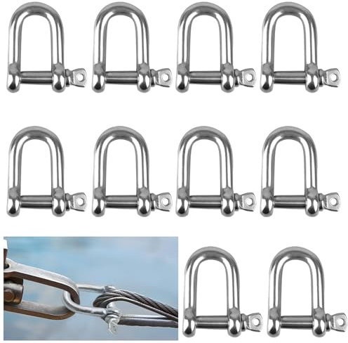 Grillete en Forma de D, 10 piezas Grillete D, Grillete con Anilla en D de Acero Inoxidable, Grillete de Acero Inoxidable M6, para Aparejos Grilletes de Cadena de Cable