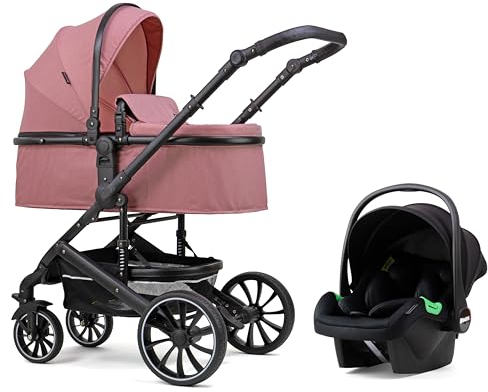 Pixini Kinderwagen Kalani 3in1 Kombikinderwagen, inkl. Babywanne & Buggy & Auto-Babyschale & Cupholder (altrosa)