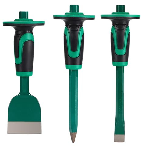 CogniForge Heavy Duty Masonry Chisel Set,12 Inch Point and Flat Chisel, 9 Inch Brick Chisel With Hand Protector,for Demolition,Mason,Carving,Concrete (3 PCS Set)