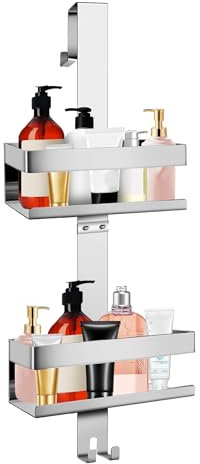 MEKOTRIN Carrito de Ducha sobre la Puerta, Estante de Ducha de Acero Inoxidable, Carrito de Ducha sin Perforación con Gancho de Ventosa para Baño (Doble capa)