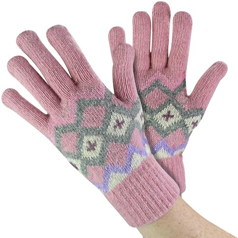 Strumpsnobb damer ullhandskar vinter söta Fairisle-handskar för kallt väder, Rosa, en storlek