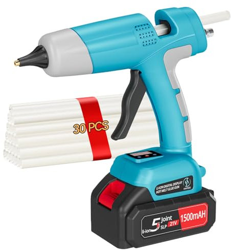 HHYSSG Pistola de pegamento caliente inalámbrica con batería de 21 V ideal para reparaciones, manualidades, bricolaje, casa, con palos de 30 x 11 mm