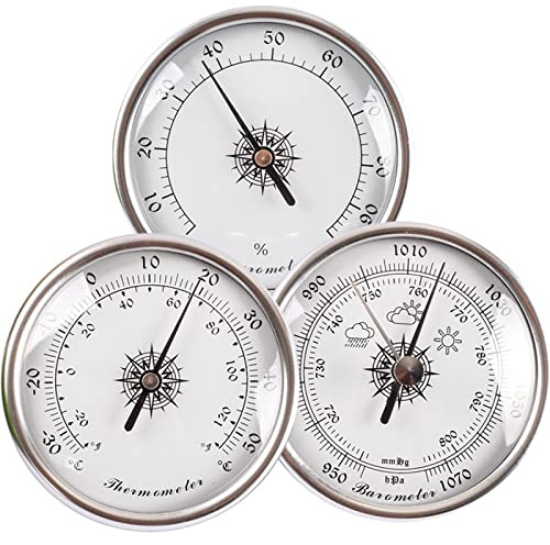 Set di 3 barometri termometri igrometri, stazione meteo 3 in 1 da appendere alla parete, diametro 72 mm, tipo barometro per interni ed esterni, per casa, parete, pesca, barca, stanza dei bambini,