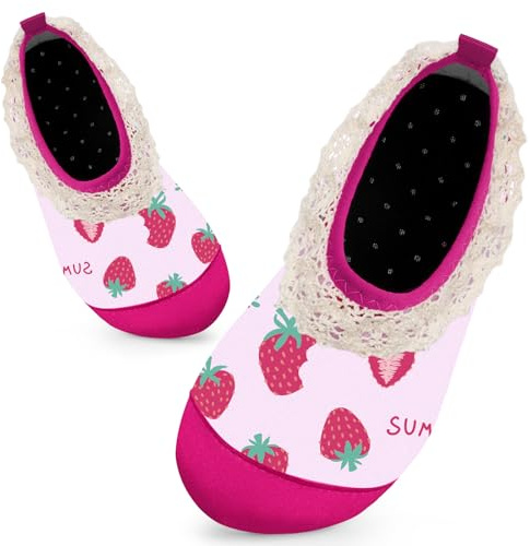 Kids Swim Water Shoes for Girls Toddlers Baby Aqua Socks for Kids Quick Dry Pool Beach Barefoot Children（Strawberries 28/29