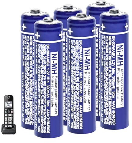 300 mAh NI-MH Batería AAA para teléfonos inalámbricos Panosonic, Pilas Recargables AAA 300mAh 1,2 V Recargables para Teléfonos Gigaset - 6 Unidades