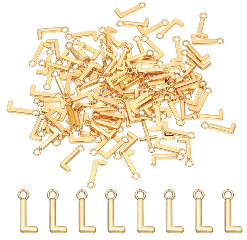 PATIKIL Bokstavsberlock, 100 st alfabetsberlock, initial hänge, berlock bulk söt gör-det-själv för smyckestillverkning armband, örhängen, halsband, nyckelringar, hantverk, ljust guld, bokstav L,