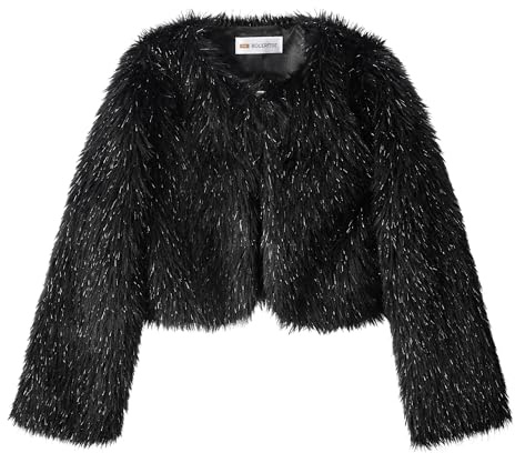 Bolerose Ragazze Avvolgente Peli Sintetici Bambini Bambini Bolero Coprispalla Giacca Cappotto (Nero Brillantinato, 3-4 Anni)