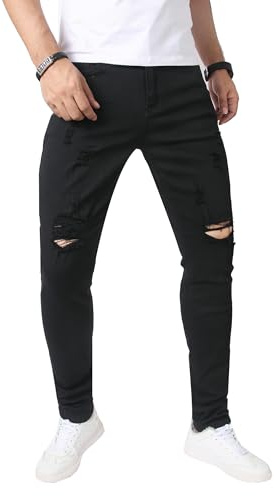 JUNBAOSS Mens Slim Fit Jeans Skinny Stretch Black Denim Pants for Men Straight Fit Men's Stretchy Ripped Skinny Biker Jeans Taped Slim Fit Denim Pants, Black 202, Size 36