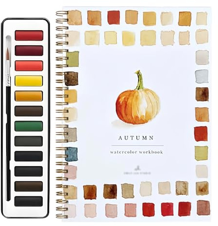 2 PCS Watercolor workbook and Water Paint Set, 12 Color Watercolour workbook for Beginners Water Color Painting with Brush, Watercolour Book Suitable for Home School Outgoing Traveling