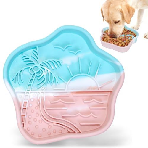 moovalab Licky Mats for Dogs Slow Feeder Dog Bowl, Silicone Dog Lick Bowl for Slows Eating, Anti-Choking, Dog Lick Mat Slow Feeder Bowl with Suction Cups for Small Medium Dogs Cats(Blue-pink)