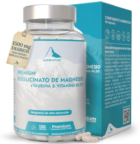 Magnesio Bisglicinato 1500 mg con Taurina, Vitamina B6 Activa y D3 – 300 mg de Magnesio Elemental por Dosis Diaria – Alta Absorción, Estrés, Sueño y Músculos – 120 Cápsulas Sin Gluten – Alps Nature