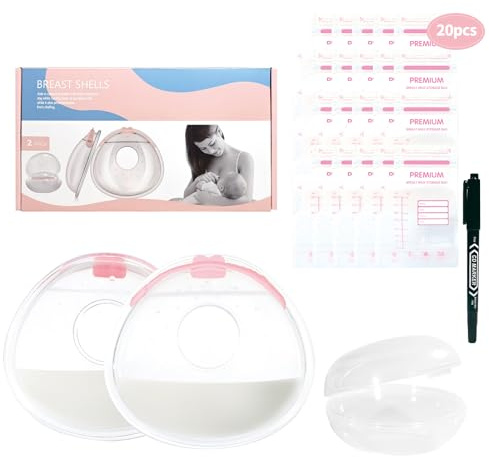Oiomniv Milchauffangschalen Stillen, 2 Stück Brustschalen 70 ML Silikon Milchfänger BPA-frei Wiederverwendbare Brustschalen mit 20 Muttermilchbeutel, Dual-End Pen