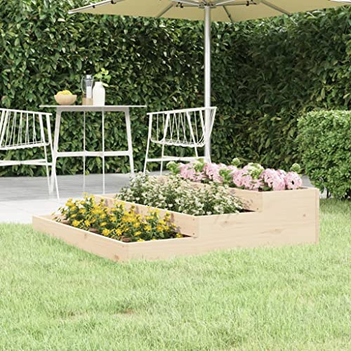 SKTQYQO Jardinière en bois massif de pin 107 x 107 x 27 cm avec design à échelle pour plantes et légumes, structure robuste et stable pour décoration de jardin, idéale pour la culture