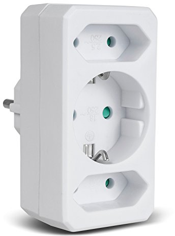 Maclean MCE211 3-delad adapter multikontakt adapter strömskyddsdel 1x16A, 2x2,5A (2 x eurosteklåda, 1 st. skoluttag)