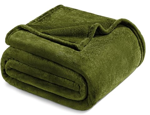 Exclusivo Mezcla Soft Fleece Queen Size Blanket for Bed, Olive Green | 230x230 CM, Double-Sided Brushed Flannel Bed Blanket, Lightweight Plush Cozy Bed Throw for Bedroom, Machine Washable
