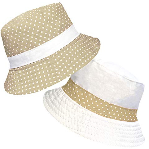 TOSKATOK® Anti UV UPF 50+ Bob réversible pour Femmes à Pois en Coton-Beige