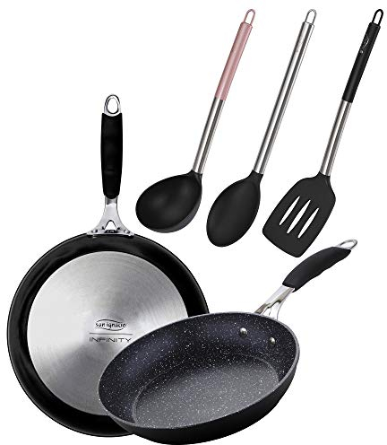 San Ignacio PK2110 Juego de sartenes (20,24cm) en Aluminio Forjado aptas para induccion y Utensilios de Cocina en Nylon, Alumino